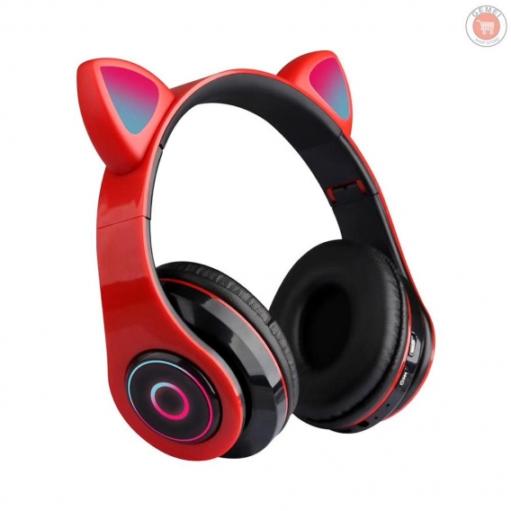 AcserGery B39 Cute Cat Ear Headset Wireless BT5.0 Faltbarer Gaming-Kopfhörer mit Flash-RGB-Leuchten Kopfhörer TF-Karte Play/Wire