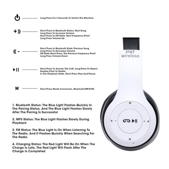 AcserGery Niye Bluetooth-Kopfhörer, kabelloses Headset, Over-Ear-Kopfhörer mit Mikrofon, TF-Kartenwiedergabe, FM-Wiedergabe, unt