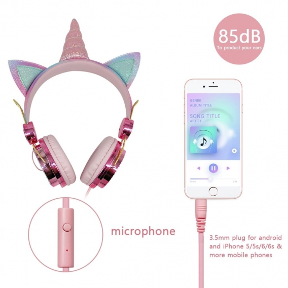 Pyzl Computer Mobile Game Headset Kinder Geschenk Mädchen Headset Nettes Einhorn Kabelgebundenes Headset und Mikrofon Mädchen To