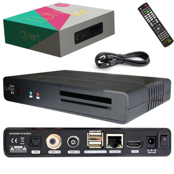 qviart Lunix4K UHD Combo Multistream Receiver (1x DVB-S2X,1x DVB-C/T2 HEVC H.265, Open PLI, USB, IPTV, OTT) Linux E2 2160p Schwa