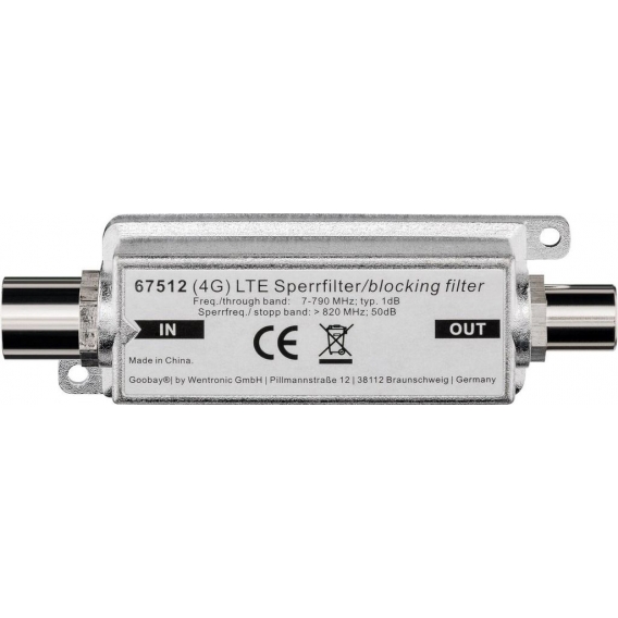 LTE/4G Sperrfilter Koax-Stecker - Koax-Buchse, Koax-Stecker