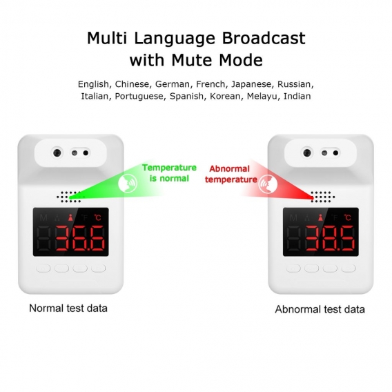 Wandmontiertes Infrarot-Thermometer Personenz?hler 12 Sprachen Sprachš¹bertragung mit Stummschaltung 32 Datenspeicherung Berš¹hr