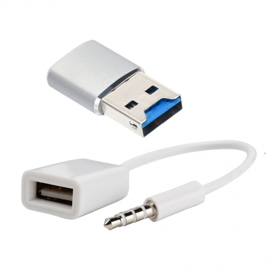 1xUSB 3.0 Anschluss Kartenleser silber mit 1x 3,5 mm Stecker auf USB 2.0 Buchse Kabel weiß