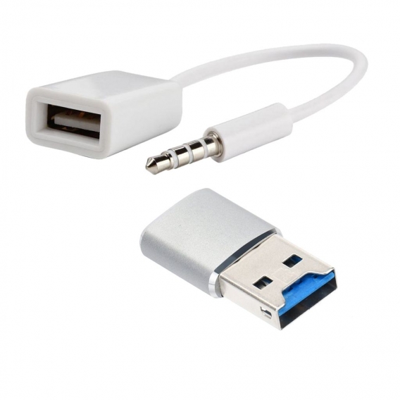 1xUSB 3.0 Anschluss Kartenleser silber mit 1x 3,5 mm Stecker auf USB 2.0 Buchse Kabel weiß