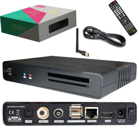 Qviart Lunix 4K UHD 2160p Linux E2 Combo Receiver DVB-S2X/C/T2 Wlan Stick