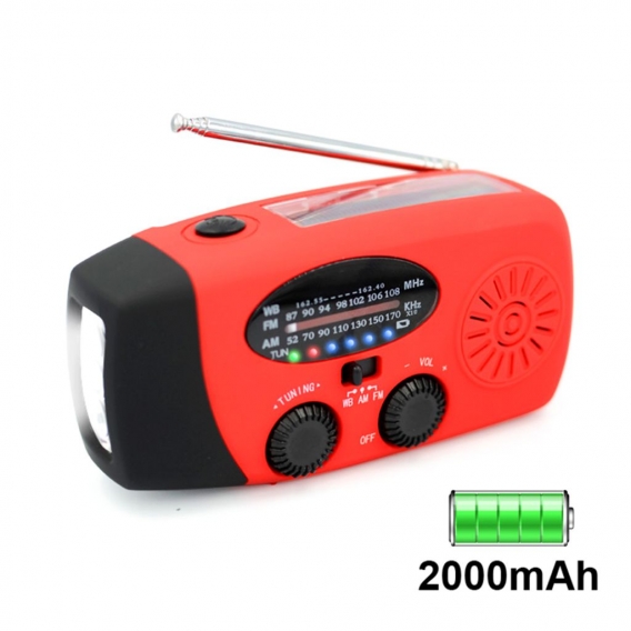 Solar Radio, Multifunktion Tragbares Outdoor Radio Kurbelradio mit AM/FM Wetter Radio, Notfall SOS Alarm (Rot)