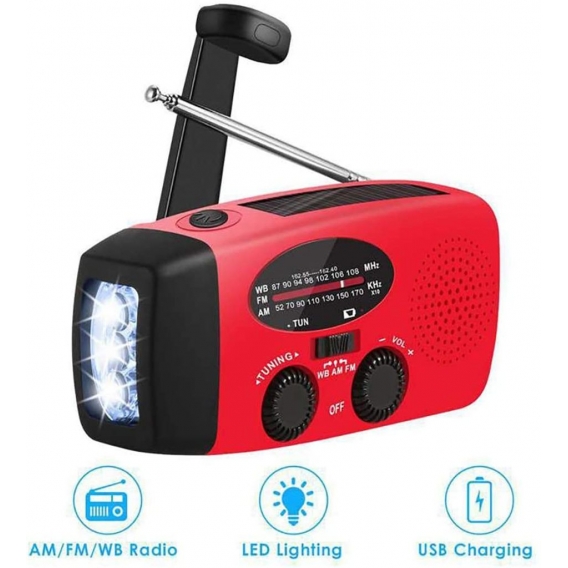 Solar Radio Kurbelradio Multifunktion Tragbares Outdoor für Notfälle mit Handkurbel LED Taschenlampe Powerbank FM/AM Notfallradi