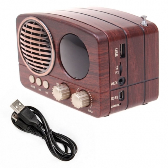 FM Retro Radio AUX-IN Bluetooth USB/SD/TF MP3 mit Akku Holz Gehäuse