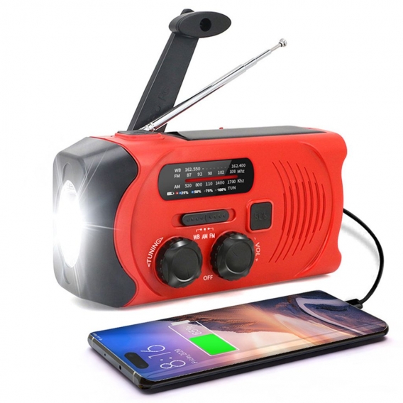 2 in 1 Solar Radio 1 Stück AM FM WB Mit Taschenlampe 2000mAh Powerbank SOS Alarm Hand Kurbelradio Tragbar Notfallradio für Campi