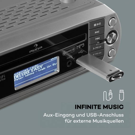 auna KR-500 CD Internetradio Unterbau-Radio (Internet Radio, CD/MP3-Player, WiFi, AUX, USB, Spotify Connect, Network-Streaming, 