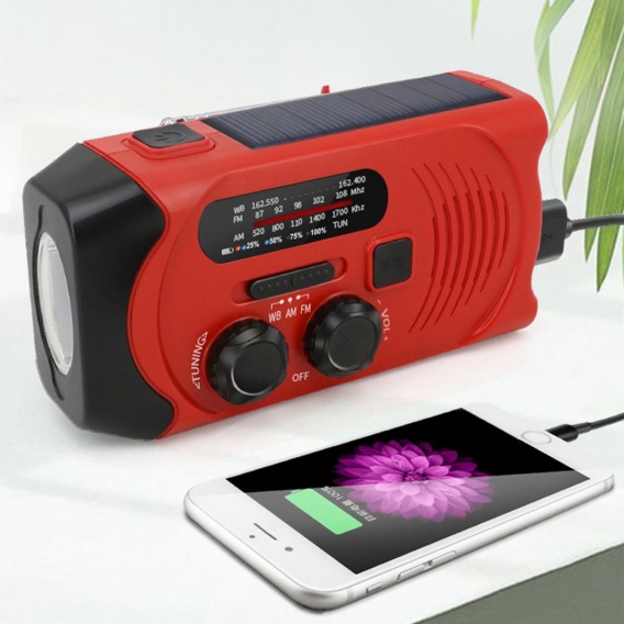 Solar radio,Multifunktional Kurbel radio mit Solar batterie, SOS Sirene,USB Powerbank,LEDTaschenlampe und 2000 mAh Powerbank,