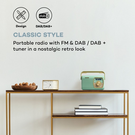 auna Buddy DAB Radio - mobiles DAB+ Radio mit 1Ah-Akku, Bluetooth Radio mit DAB/DAB+/UKW Empfänger, nostalgischer Retro-Look, We