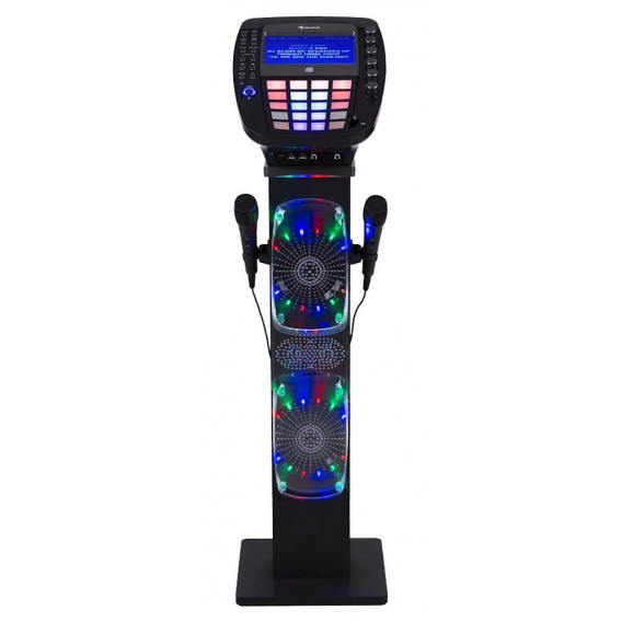 auna KaraBig - Karaoke Anlage, Karaoke Player, Karaoke Set, Turmlautsprecher, Bluetooth, 2 x Mikrofon, CD+G-Player, USB-Port, Au