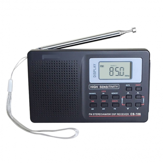 CS-106 Mini tragbares digitales LCD-AM / FM / SW / LW / TV-Ton-Vollband-Radioempfänger-Schwarz