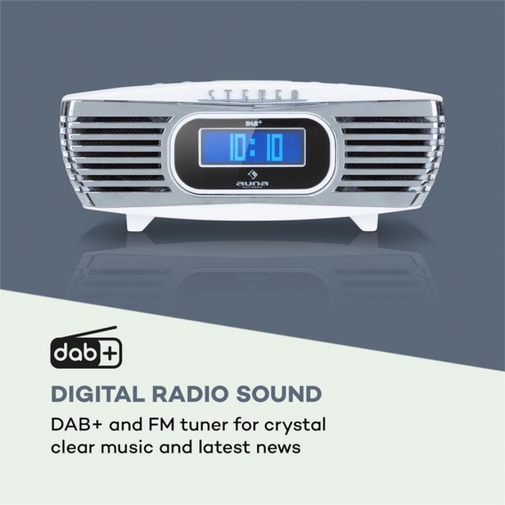 auna Dreamee DAB+ Radiowecker mit CD-Player ,Radio: UKW (FM) & DAB+ Empfang ,CD-Player: CD / CD-R / CD-RW / MP3 ,integrierte Ste