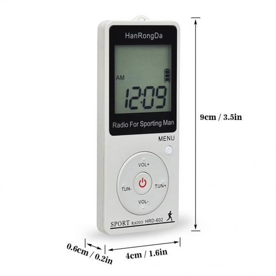 HRD-602 Tragbarer Radioempfänger FM / AM-Radio LCD-Display Sperrknopf Taschenradio mit Sport-Schrittzähler für Kopfhörer