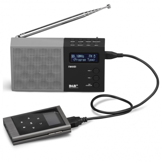 Nikkei Taschenradio DAB mit Wecker NDB30BK Grau und Schwarz