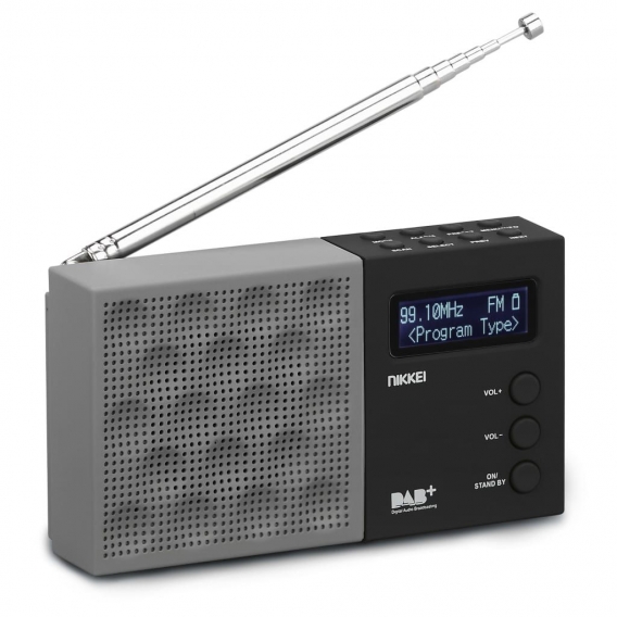 Nikkei Taschenradio DAB mit Wecker NDB30BK Grau und Schwarz