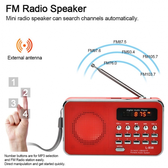 L-938 Mini-FM-Radio Digital Portable 3W Stereo-Lautsprecher MP3-Audio-Player High Fidelity Sound Qualität w / 1,5-Zoll-Display-B