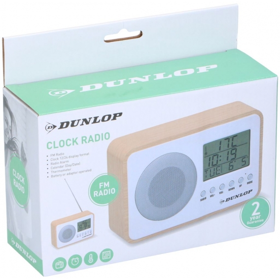 Dunlop Radiowecker digital - mit Kalender und Thermometer - 2x AA (exkl.) - Holzoptik