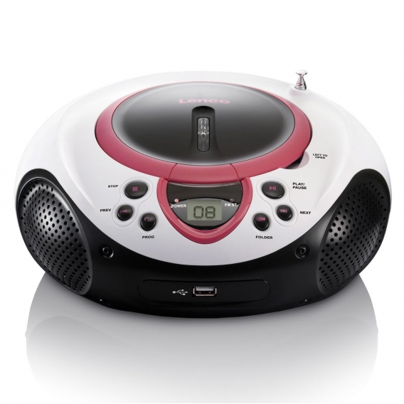 Lenco SCD-38 USB Pink - Tragbares FM-Radio mit CD/MP3-Player - USB-Eingang - AUX-Eingang - Pink