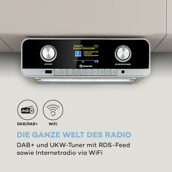 auna Connect Soundchef MKII Küchen-Unterbauradio, Bluetooth Freisprech-Einrichtung, Ambientelicht, 2,4" TFT-Farbdisplay, WiFi, S