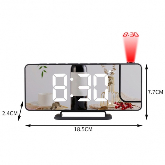 Spiegel Digitaler Wecker Snooze- USB-Aufladung mit Projektion Dual-Wecker für Küche Desktop Nachttisch Bürodekoration