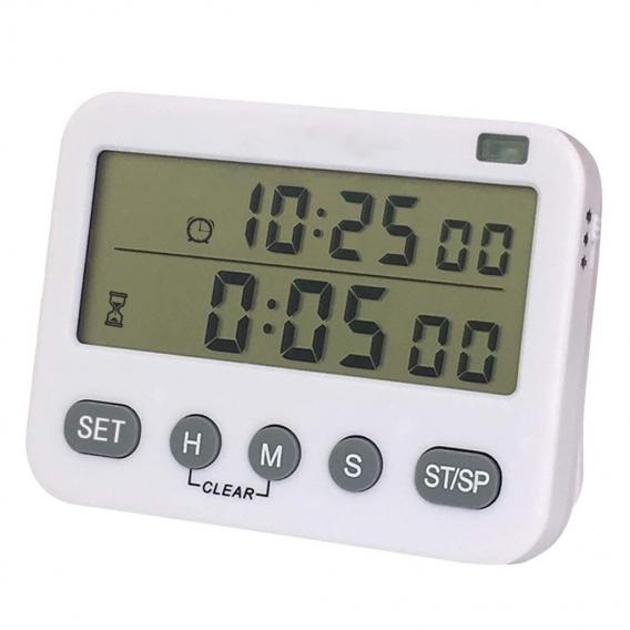 BISHOP MULTIFUNKTIONS-TIMER und UHR, GROSSES LCD-DISPLAY mit GROSSEN ZIFFERN