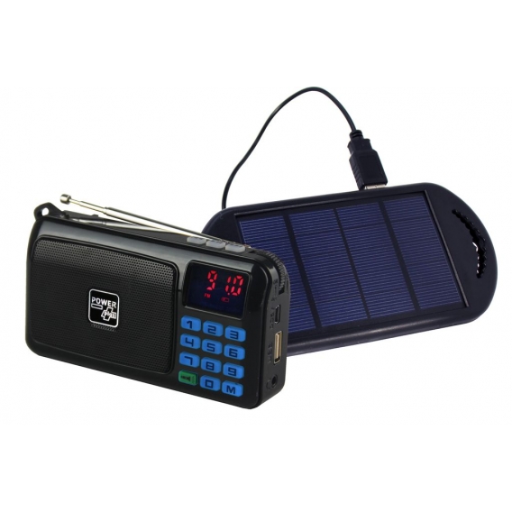 POWERplus Crow Solar USB aufladbares FM Scan Radio mit USB/SD MP3 Funktion Taschenlamp und Zeitfunktion