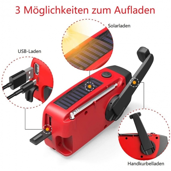 Tragbare Solar Radio Funkgerät mit Kurbel AM/FM/NOAA Radio 2000mAh Wiederaufladbare Powerbank USB-Handy-Lader LED Taschenlampe