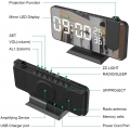 AcserGery Wecker mit 180°-Projektion – Digitaler Nachtwecker mit Radio, USB-Anschluss, 7,4-Zoll-Spiegel-LED-Display, 4 Helligkei