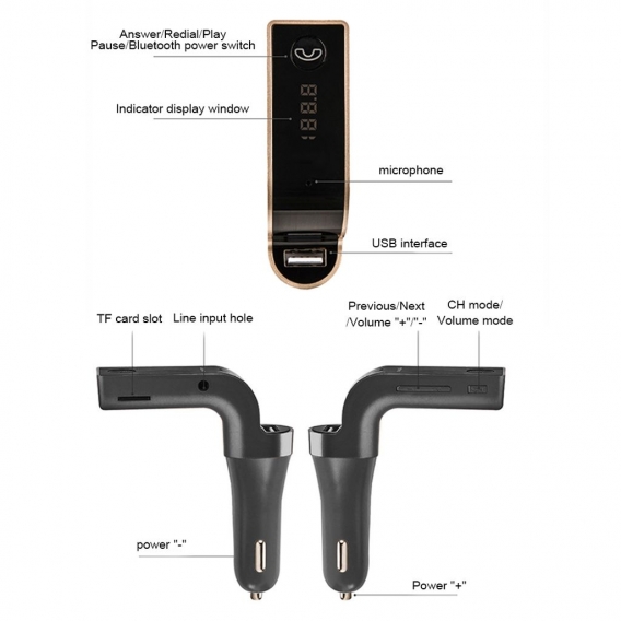 AcserGery Drahtloser Bluetooth-Sender im Auto FM Radio LCD MP3 Player + USB TF AUX Slot