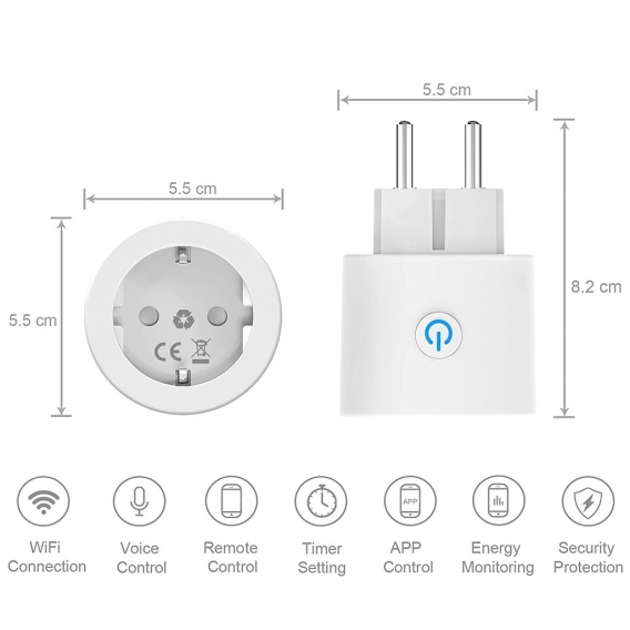 Pyzl WiFi Smart Plug, Smart Socket Kompatibel mit Alexa, Google Home, Fernbedienung, Sprachsteuerung, Zeitfunktion und Stromverb