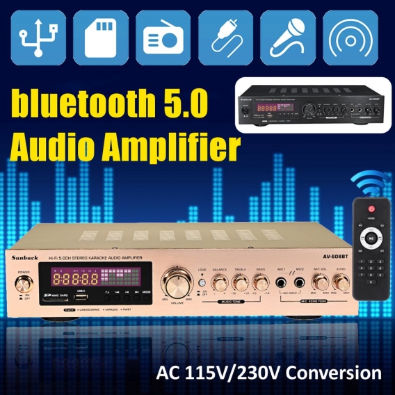 MECO 2000W HiFi bluetooth 5.0 Verstärker Digital Power Audio Amplifier mit FM Radio mit Fernbedienung Gold