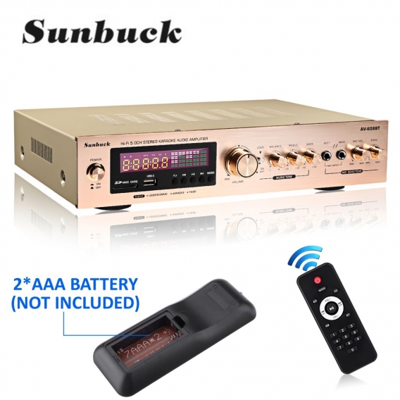 SUNBUCK Verstärker bluetooth V5.0, Audio Stereo Musik 2.0 Kanal HiFi Endstufe Eingebauter Netzteil FM USB Empfänger für PC Handy