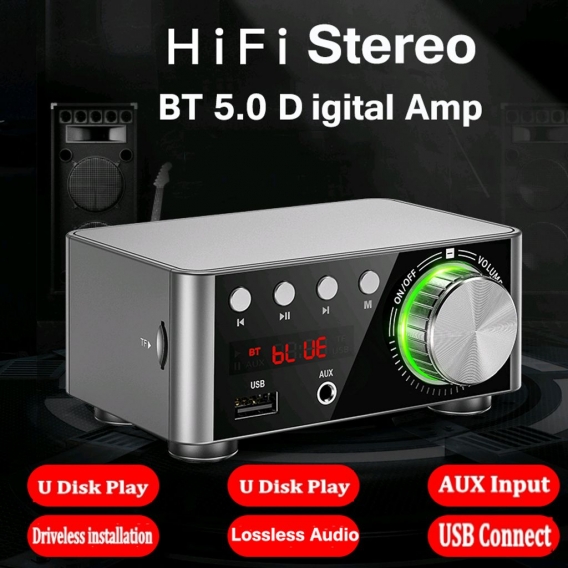 HIFI BT5.0 Digitalverstaerker Mini Stereo Audio Amp 100W Zweikanal Sound Power Audio Receiver Stereo AMP USB AUX fuer Heimkino U