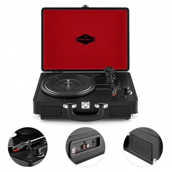 auna Peggy Sue Record Collector Set Schallplattenspieler + Plattenkoffer (USB-Anschluss zum Digitalisieren, 2 Lautsprecher, Trag