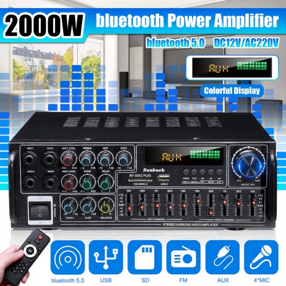 Leistungsverstärker Stereo Verstärker Amplifier 2000W 2-Kanal Audio bluetooth Digital USB