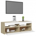 SIRUITON TV-Schrank mit LED-Leuchten Weiß Sonoma-Eiche 120x35x40 cm