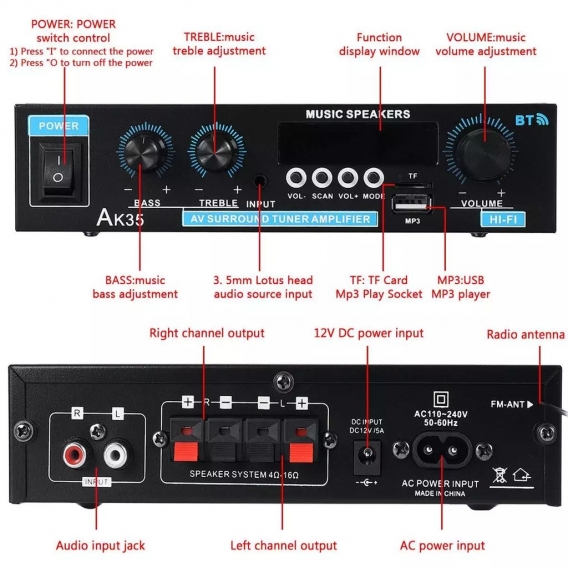 Für zuhause HiFi Verstärker Bluetooth Stereo Audio Amplifier Digital intelligent Endstufe Leistungsverstärker