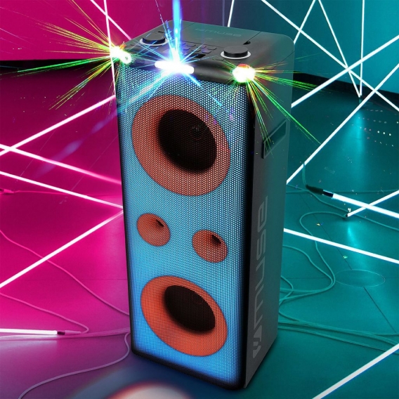 Enceinte Bluetooth Muse M-1958DJ Party Box avec CD, USB, Radio FM, Puissance 500W, Animation LED + Strobe, Microphone, Téléco