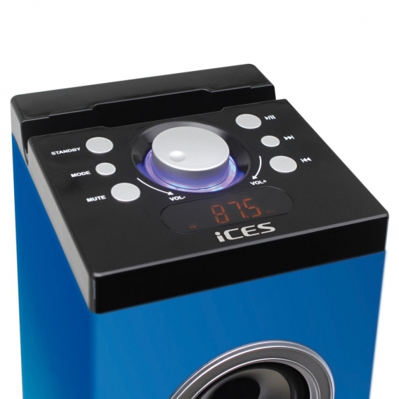 Ices IBT-6 Sea - Lautsprecherturm mit Bluetooth, FM-Radio, USB- und SD-Karten-Player - Blau/Grün