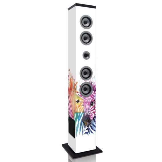 Ices IBT-6 Zebra - Lautsprecherturm mit Bluetooth, FM-Radio, USB- und SD-Karten-Player - Weiß