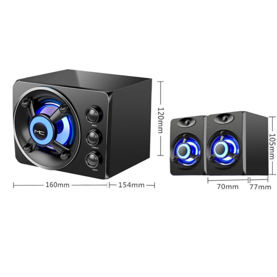 SADA D-208 3-in-1-Heimlautsprecherset Super-Bass-Subwoofer mit buntem LED-Licht 3,5-mm-Kabellautsprecher mit USB-Stromversorgung