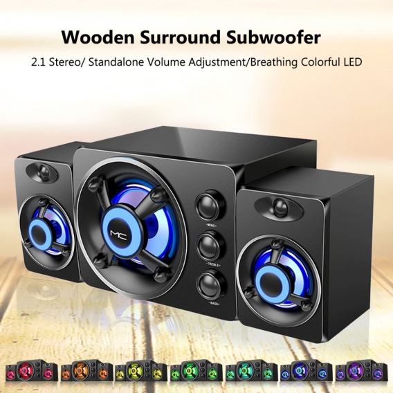 SADA D-208 3-in-1-Heimlautsprecherset Super-Bass-Subwoofer mit buntem LED-Licht 3,5-mm-Kabellautsprecher mit USB-Stromversorgung