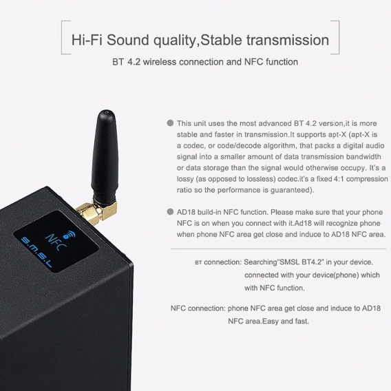 SMSL AD18 HiFi-Audio-Stereoverst?rker mit Bluetooth 4.2 Unterstš¹tzt Apt-X USB DSP Volldigital-Leistungsverst?rker fš¹r Lautspre