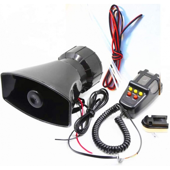 Pyzl Alarmsirene Horn Autosirene Lautsprecher, Notrufton 12V 80W Auto Alarmsirene Horn Sirene Verstärker mit Mikrofon Surround S