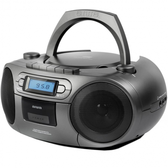 Aiwa BBTC-550MG GRAU Tragbarer Mp3 CD Player mit Radio, Kassette, Bluetooth und USB, CD-Spieler, CD-Player, MC, UKW mobil, unter