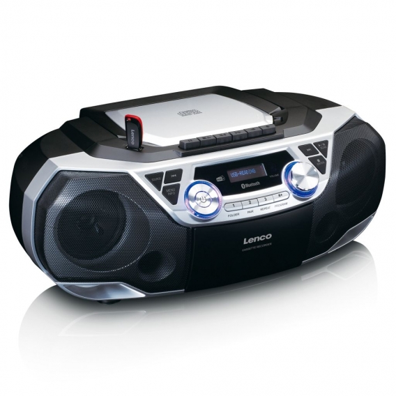 Lenco SCD-720SI - Tragbare XXL Boombox mit DAB+ / FM-Radio, Bluetooth, CD-, USB- und Kasetten-Spieler - Silber