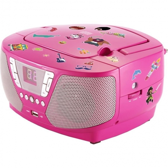 Bigben Interactive CD60RSSTICK Tragbares Kinder Radio, FM, CD-Audio, Portable CD Player, Farbe: Pink